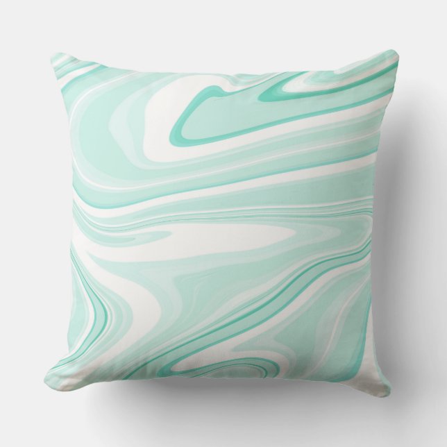 Retro Aqua Green Swirl Liquid Painting Ästhetik Kissen (Vorderseite)