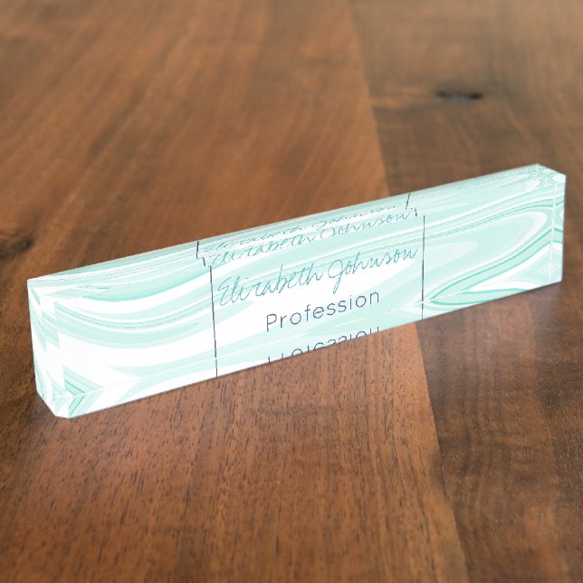 Retro Aqua Green Swirl Liquid Painting Ästhetik Namensplakette (Seite)