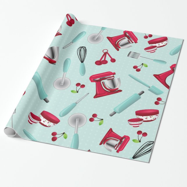 Retro Aqua Kitchen Gadget Geschenkpapier (Ungerollt)