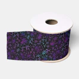 Retro Aqua Lila Blumenblüten Ripsband
