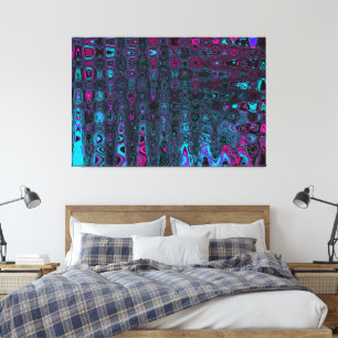 Retro Aqua Magenta und Abstrakte Schwarze Waves Leinwanddruck