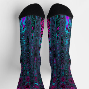 Retro Aqua Magenta und Abstrakte Schwarze Waves Socken