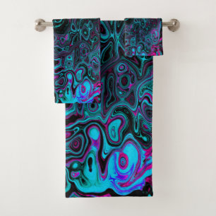 Retro Aqua Magenta und Abstrakter Schwarzer Swirl Badhandtuch Set