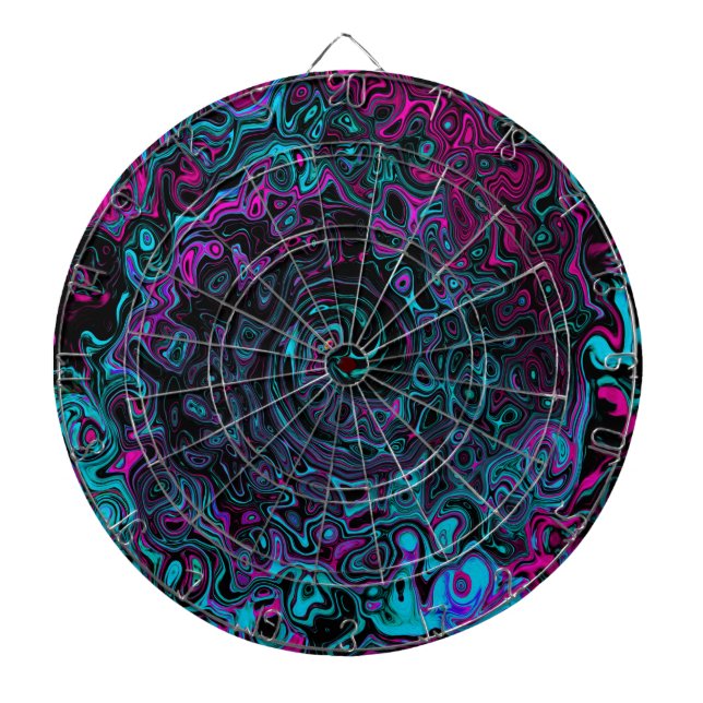 Retro Aqua Magenta und Abstrakter Schwarzer Swirl Dartscheibe (vorne)