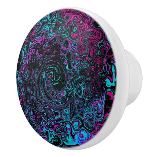 Retro Aqua Magenta und Abstrakter Schwarzer Swirl Keramikknauf (Rechts)