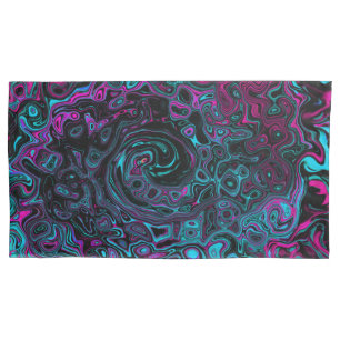 Retro Aqua Magenta und Abstrakter Schwarzer Swirl Kissenbezug