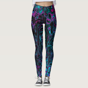 Retro Aqua Magenta und Abstrakter Schwarzer Swirl Leggings