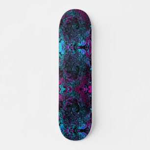 Retro Aqua Magenta und Abstrakter Schwarzer Swirl Skateboard
