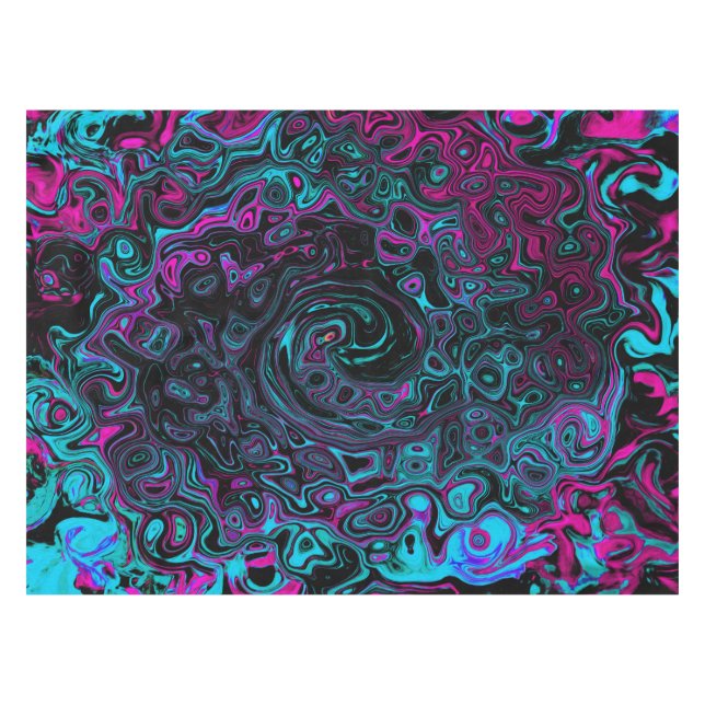 Retro Aqua Magenta und Abstrakter Schwarzer Swirl Tischdecke (Vorderseite (Horizontal))