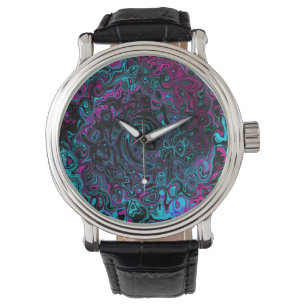 Retro Aqua Magenta und schwarze abstrakte Spirale Armbanduhr