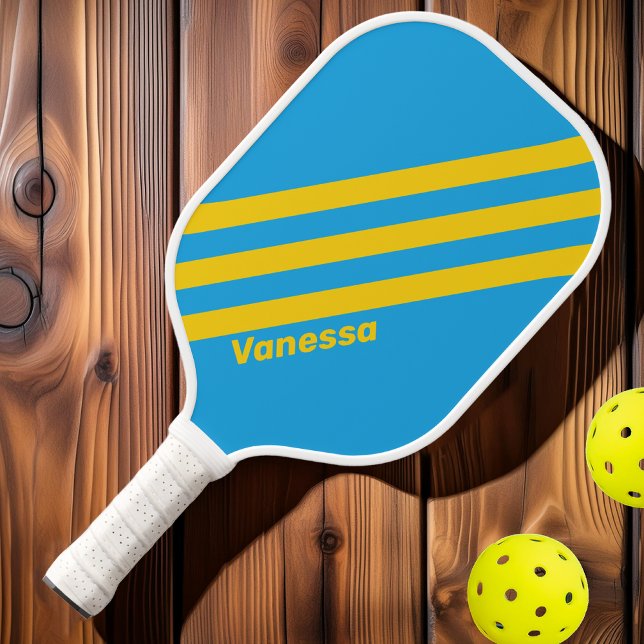 Retro Aqua Reef Drei Streifen mit Namen Pickleball Schläger (Von Creator hochgeladen)