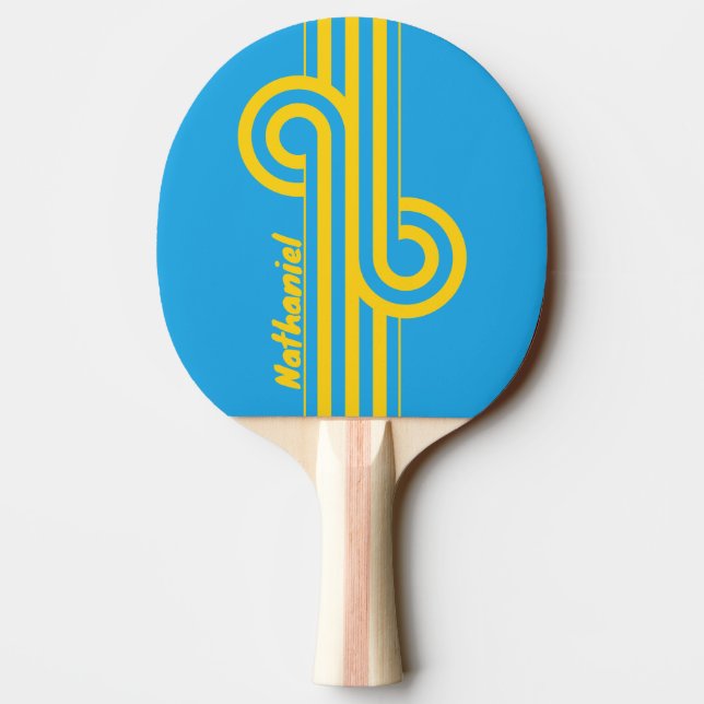 Retro Aqua Reef Stripe Loop mit Namen Tischtennis Schläger (Rückseite)