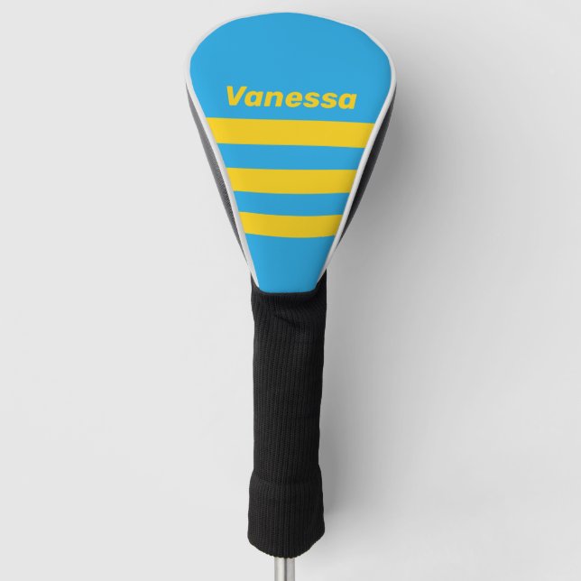 Retro Aqua Reef Three Across Stripes with Name Golf Headcover (Vorderseite)