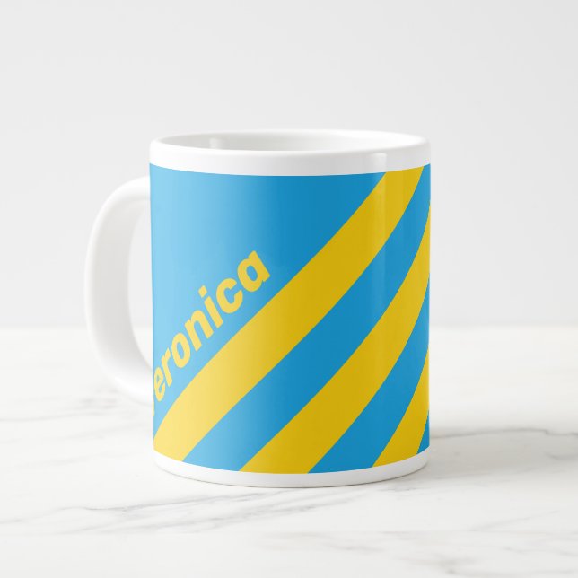 Retro Aqua Reef Three Stripes with Name Jumbo-Tasse (Vorderseite Links)