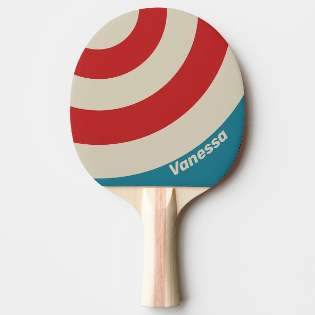 Retro Aqua Surf Circle Stripe with Name Tischtennis Schläger (Vorderseite)