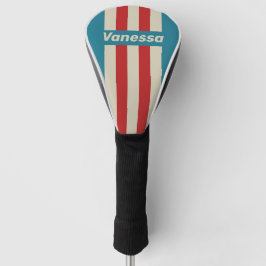 Retro Aqua Surf Pin Stripes with Name Golf Headcover