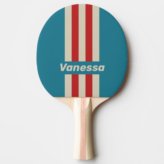 Retro Aqua Surf Pin Stripes with Name Tischtennis Schläger (Vorderseite)