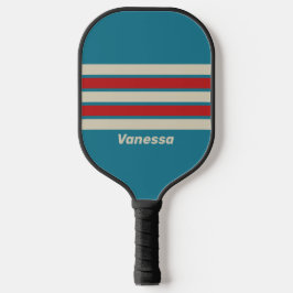Retro Aqua Surf über Streifen mit Namen Pickleball Schläger
