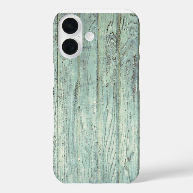 Retro Aqua Wood iPhone 16 Hülle (Rückseite)