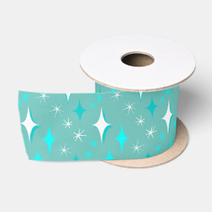 Retro Aquamarin und Weiß Mitte Jahrhunderts Sternm Satinband