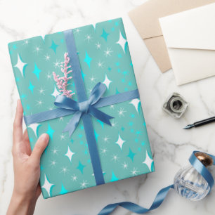 Retro-Aquamarin-White-Star-Muster Geschenkpapier