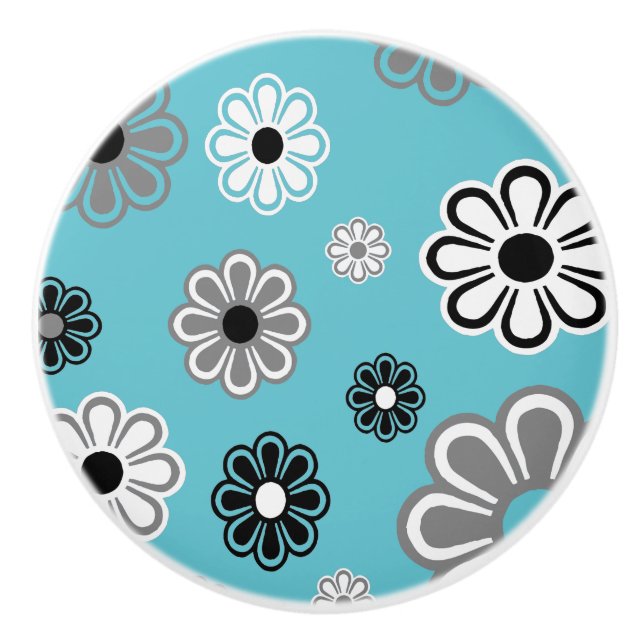 Retro Aquamarine Blume Power Keramik Drehknopf Keramikknauf (Vorderseite)