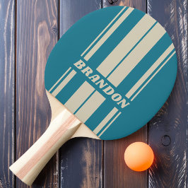 Retro Aquamarine Board Streifen mit Namen Tischtennis Schläger