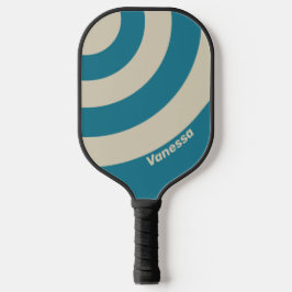 Retro Aquamarine Drei Kreisel Streifen mit Name Pickleball Schläger