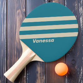 Retro Aquamarine Drei Streifen mit Namen Tischtennis Schläger