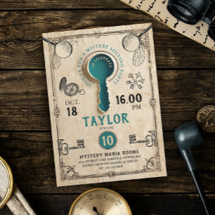 Retro Aquamarine Escape Room Schlüssel Mystery Lös Einladung