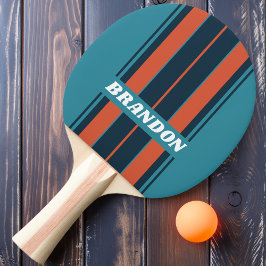 Retro Aquamarine Splash Board Streifen mit Namen Tischtennis Schläger