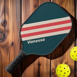 Retro Aquamarine Streifen mit Namen Pickleball Schläger