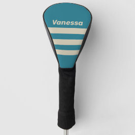 Retro Aquamarine Three Across Striping with Name Golf Headcover