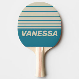 Retro Aquamarine Three Horizon Striping with Name Tischtennis Schläger
