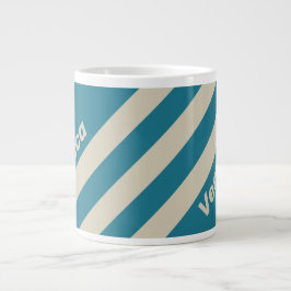 Retro Aquamarine Three Stripes with Name Jumbo-Tasse