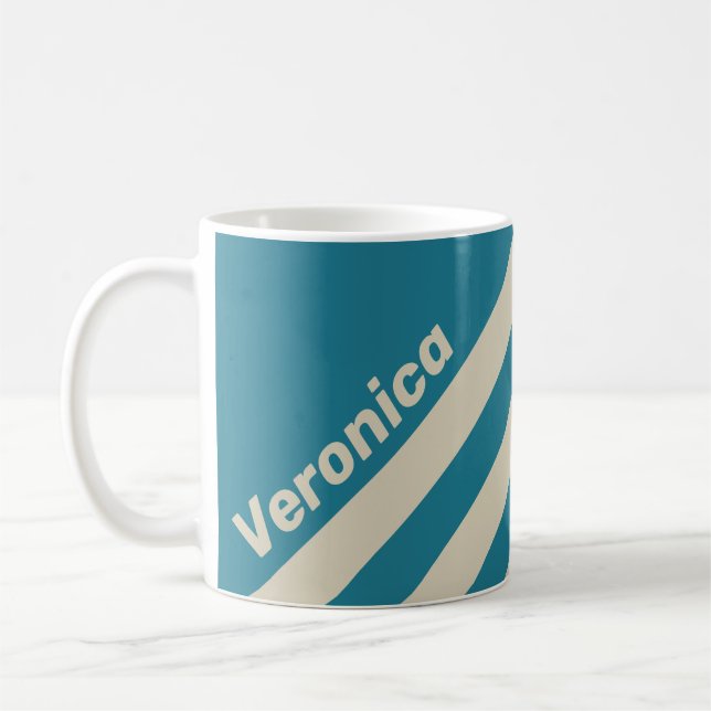 Retro Aquamarine Three Stripes with Name Kaffeetasse (Links)