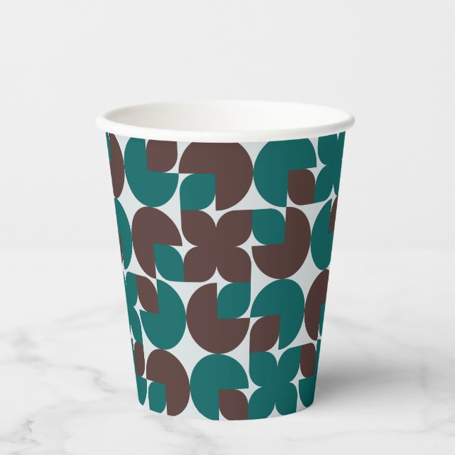 Retro-Aquamarine und braune Bio Formen Pappbecher (Vorderseite)