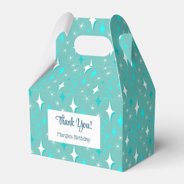 Retro Aquamarine weiße Atomstars Editable Vielen D Geschenkschachtel (Vorderseite)