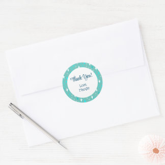 Retro Aquamarine weiße Sterne Editable Danke Stick Runder Aufkleber