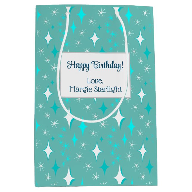 Retro-Aquamarines und White Star-Muster bearbeitba Mittlere Geschenktüte (Vorderseite)