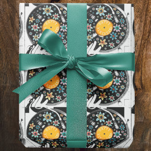 Retro-Aquarell-Blumen-Geburtstags-Schallplatte Geschenkpapier