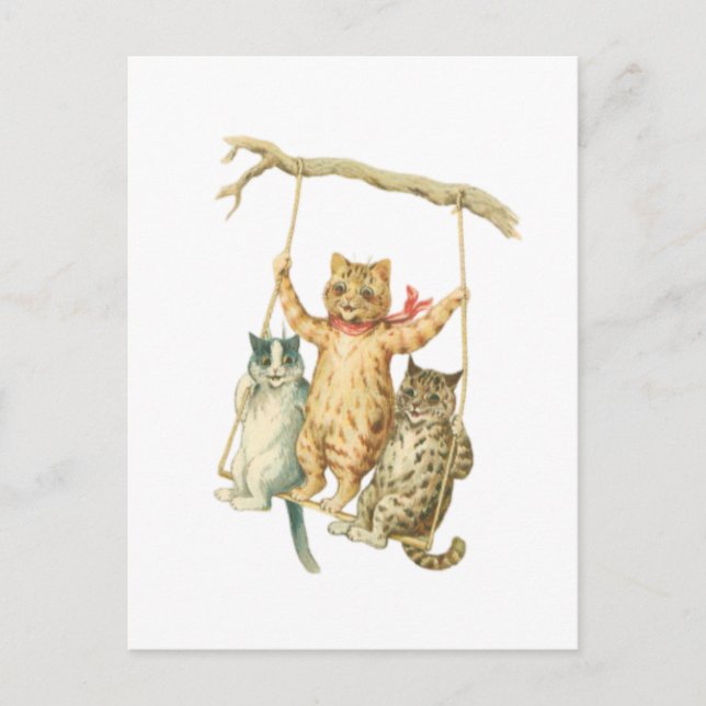 Retro-Aquarell-Cartoon Katzen, die von einem Baum  Postkarte (Vorderseite)