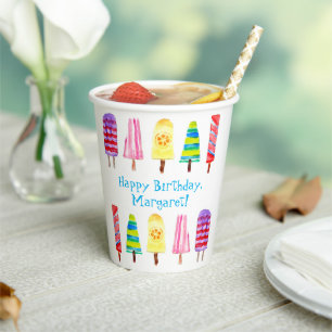 Retro-Aquarell-Eis am Stiel personalisierter Gebur Pappbecher
