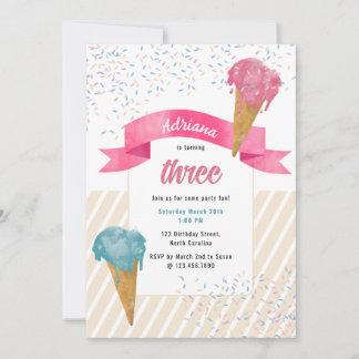 Retro Aquarell Ice Creme & Sprinkles Geburtstag Einladung