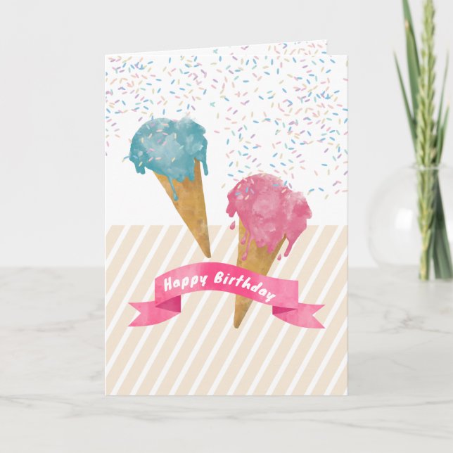 Retro Aquarell Ice Creme & Sprinkles Geburtstag Karte (Vorderseite)