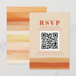 Retro Aquarell Streifen Terracotta Orange QR CODE RSVP Karte
