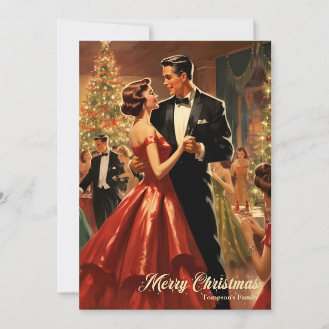 Retro Aquarell Weihnachtsfamilientanz Feiertagskarte (Vorderseite)