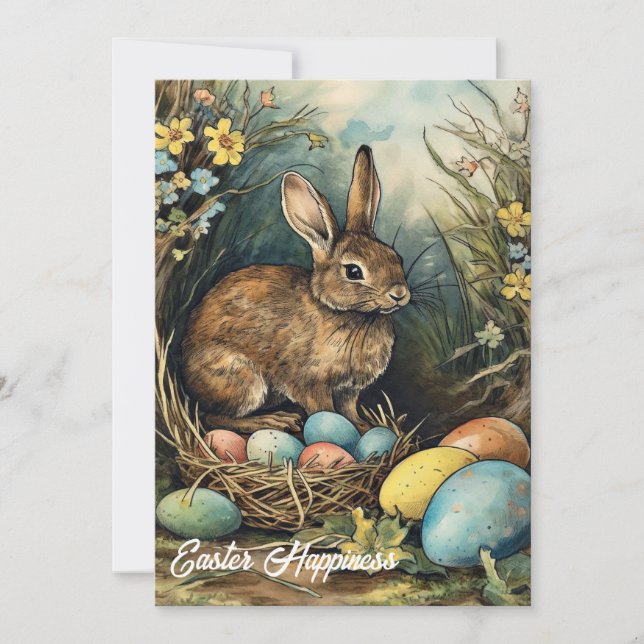 Retro Aquarellbild Osterkaninchen Feiertagskarte (Vorderseite)