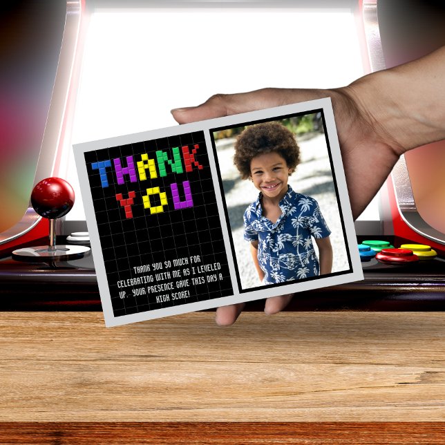 Retro Arcade Game Foto Geburtstagsparty Dankeskarte (Retro Arcade Game Photo Birthday Party Thank You Card
)