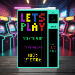 Retro Arcade Game Kids 1. Geburtstag Dankeskarte